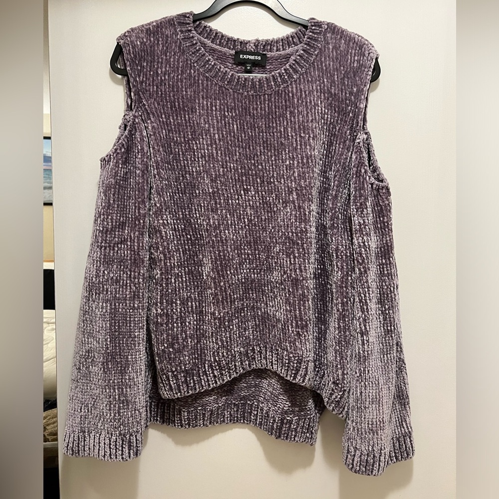 Express Purple Chunky Chenille Sweater Cut Out Shoulders